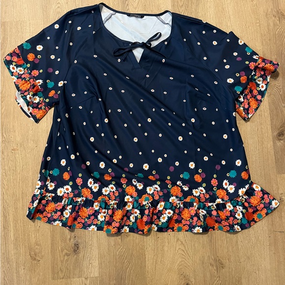 NWOT BloomChic Stone blue floral Detail Flutter Sleeve Blouse Size 22-24/3X - Picture 3 of 11